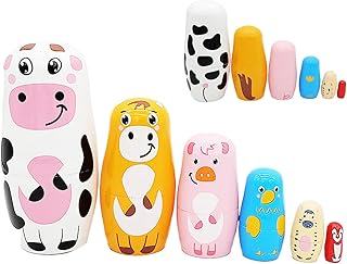 s De Anidación Rusa | Conjunto de animales de Madera De atryoshka Portátil | Juguetes De Apilamiento De Pascua Hechos A Mano - Huevos De Anidación De Estilo De Dibujos Animados para Regalos,