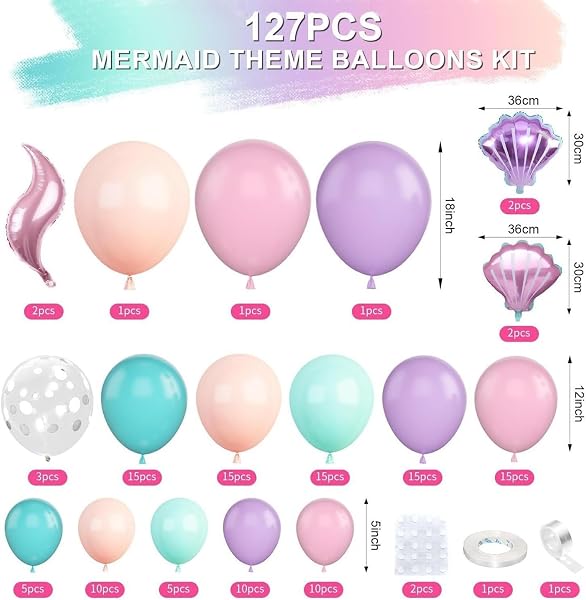 127PCS Mermaid Birthday Decorations Mermaid Balloon Arch Kit Under the Sea Balloon Garland Kit Blue Balloons Purple Balloons for Under the Sea Party Decorations - 2