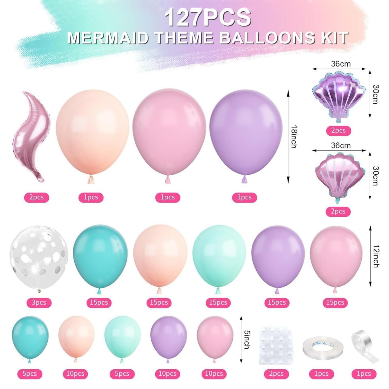 127PCS Mermaid Birthday Decorations Mermaid Balloon Arch Kit Under the Sea Balloon Garland Kit Blue Balloons Purple Balloons for Under the Sea Party Decorations — view 2