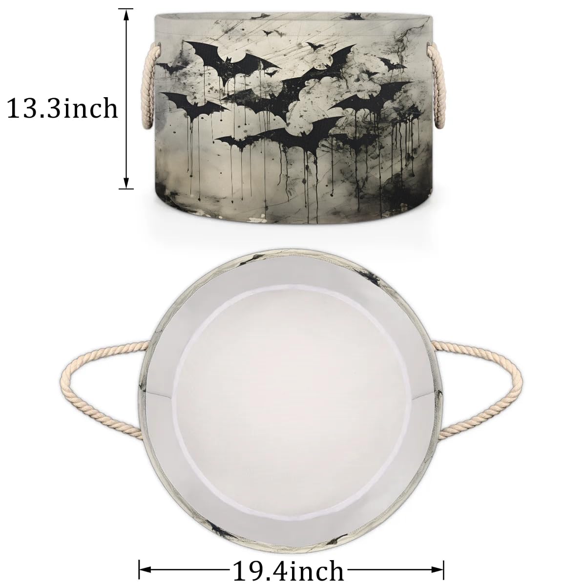 Gumuslen Bat Black Storage Basket Collapsible Storage Bins with Handle Organizer Clothes Laundry Hamper Kids Toys Blanket Baby Nursery Gift Basket for Bathroom Bedroom Decor