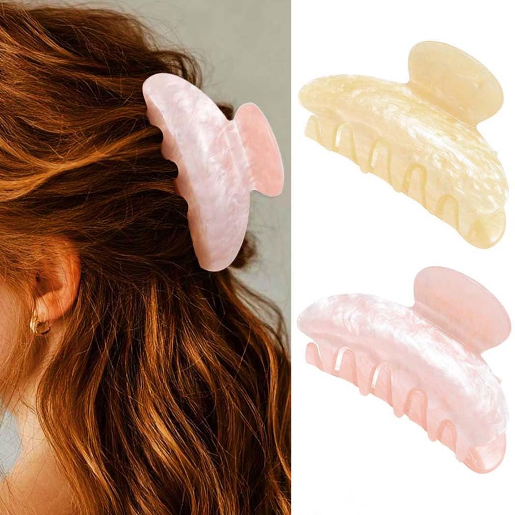 Unicra Acrylic Claw Clips Decorative Hair Clips Fancy Hair Accessories for Women and Girls (Pack of 2), Pink、Beige
