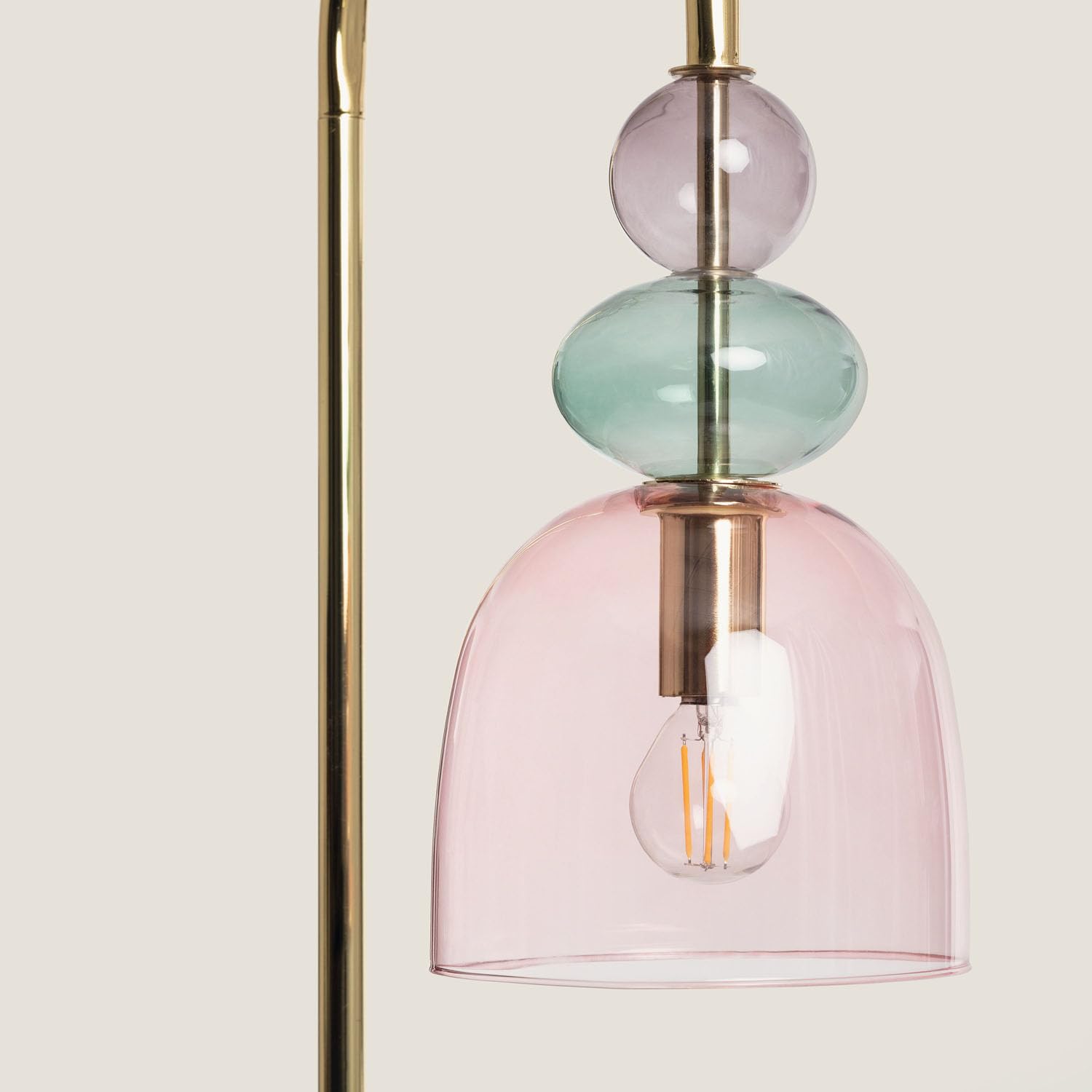 LEDKIA Lámpara de Pie Metal y Cristal Baudelaire Rosa | Diseño Vintage | Soporta Bombilla E14 | Uso Interior | Dimensiones: 1500x290x220 mm