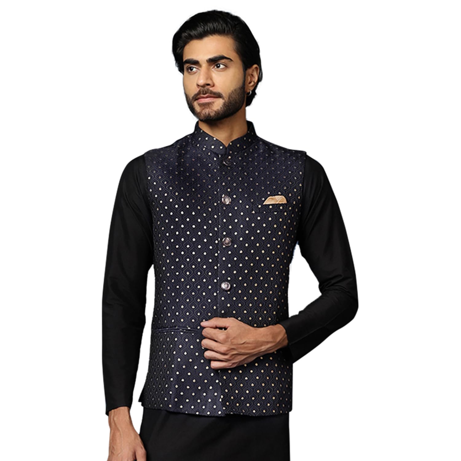 kisah Men Men's Nehru Jacket Navy Blue Ethnic Festive Traditional Waistcoat Cotton, Regular Fit-picture-25