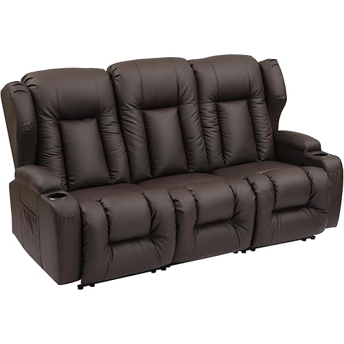 SAMERY 77" RV Loveseat Recliner Sofa, 6" Wall Hugger Reclining Loveseat with Flip-Down Backrest, Manual Faux Leather Recliner Sofa Couch for Living Room RV Theater Seating with Cup Holder