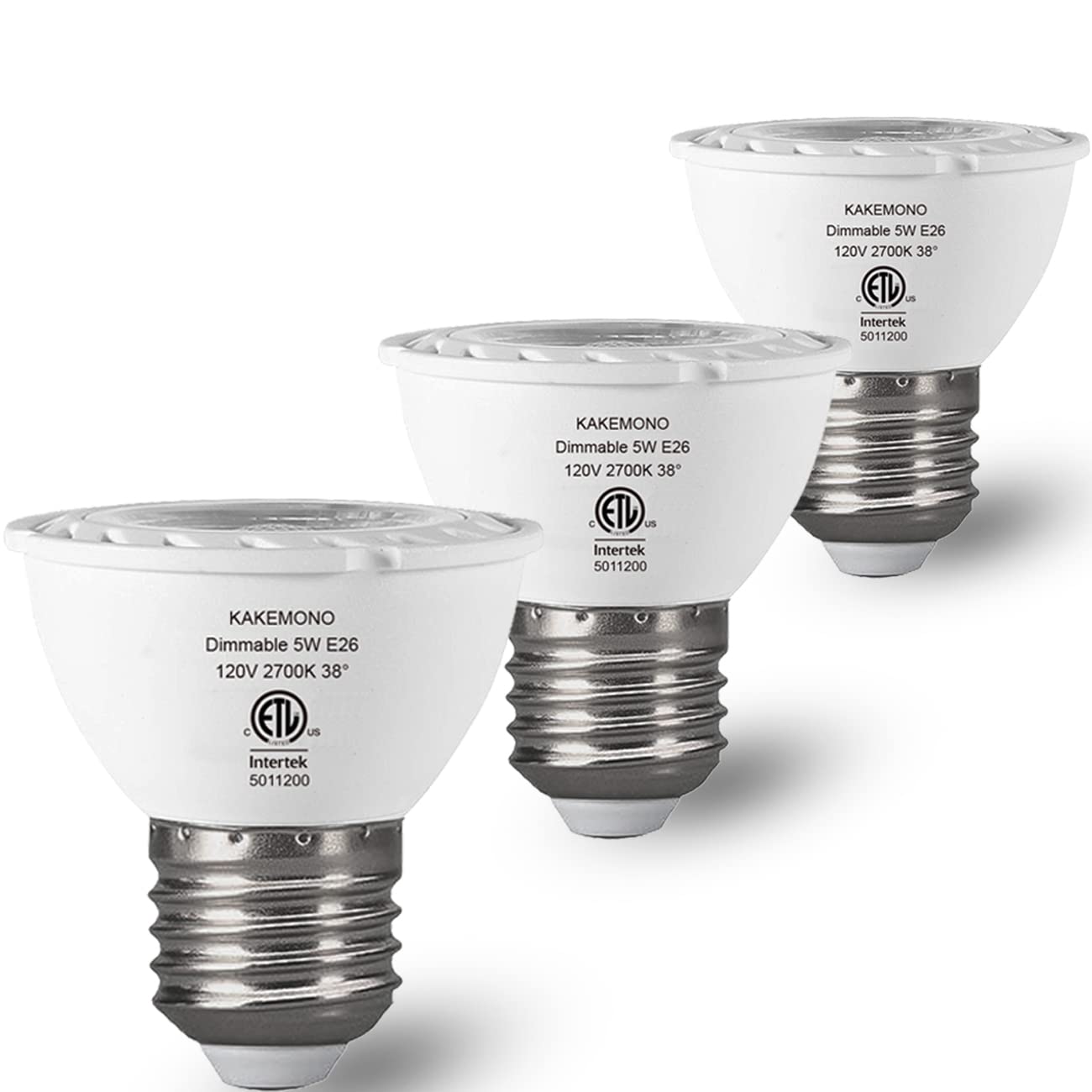 KAKEMONO PAR16 LED Bulbs Dimmable 5W Short Neck Track Spot Light,50watt Halogen Replacement Track Spotlight,E26 Medium Base,2700K Warm White,Pack of 3