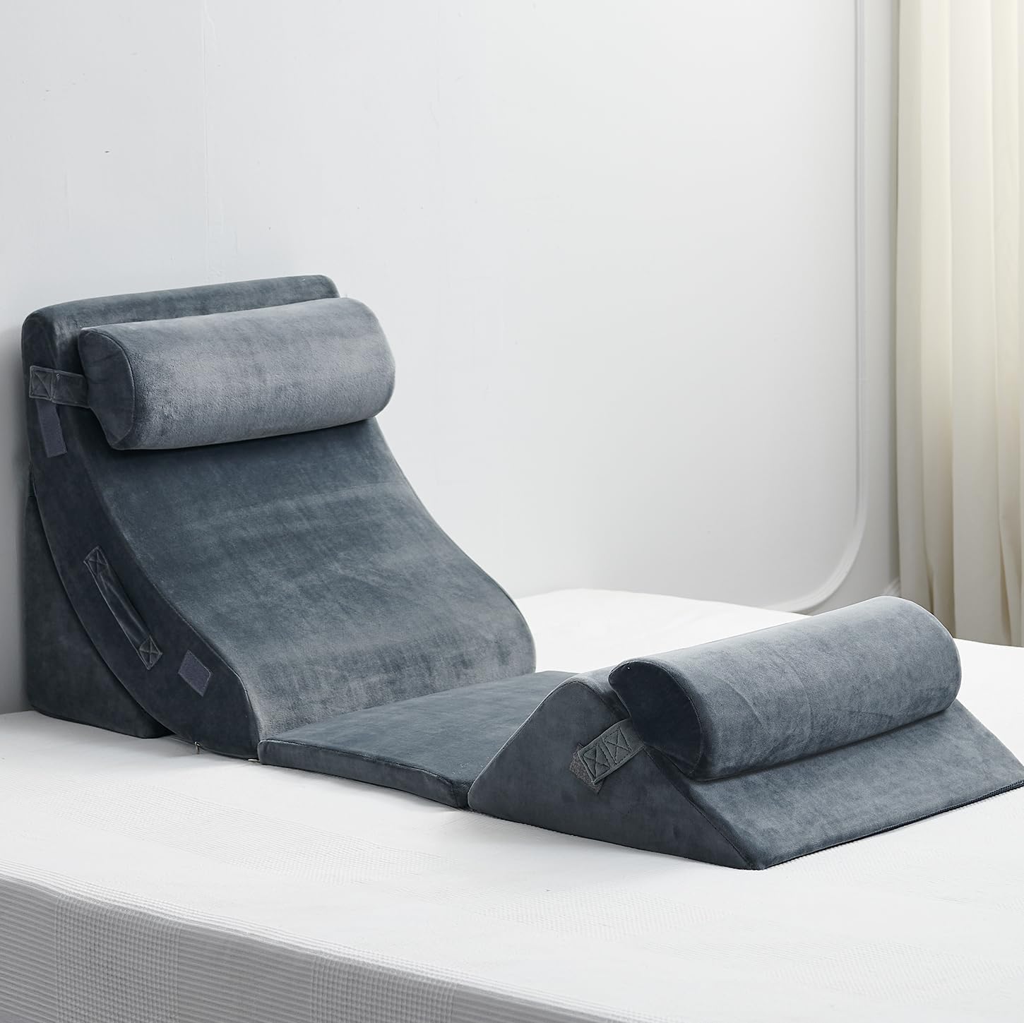 Qirroboni 6PCS Orthopedic Bed Wedge Pillow Set, Adjustable Pillows for Neck Back and Leg Pain Relief Comfortable & Post Surgery Foam- Heartburn Anti Snoring Acid Reflux & GERD Sleeping