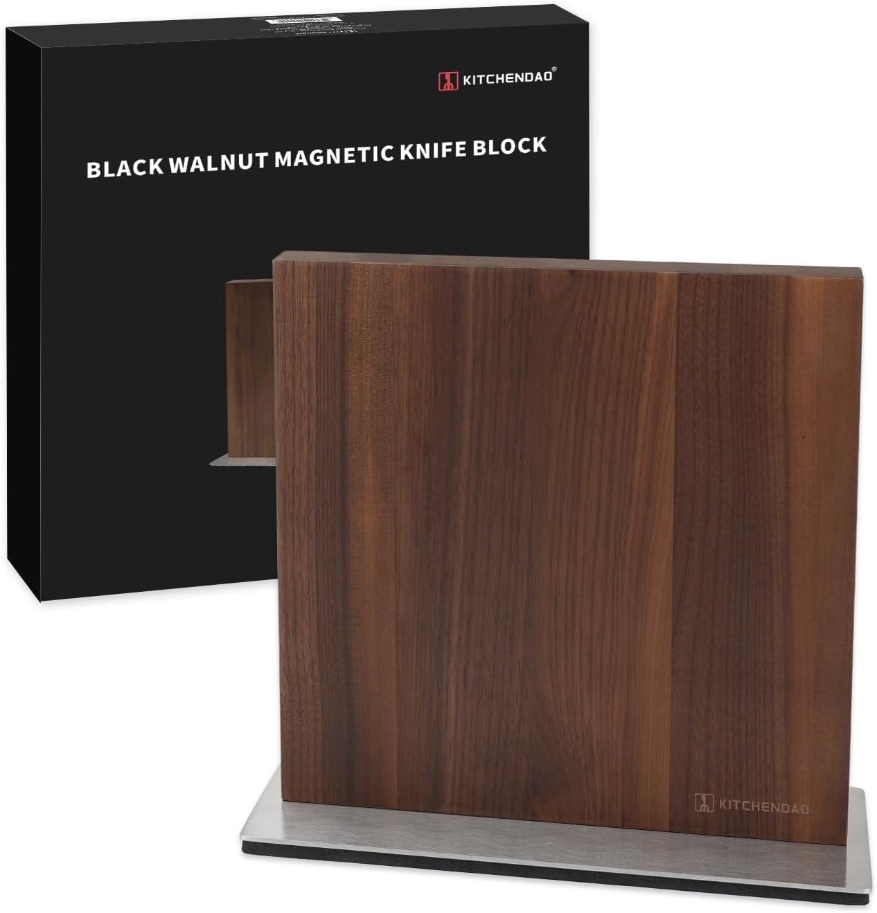 KITCHENDAO Black Walnut Magnetic Knife Block, Double-sided Magnetic Knife Holder Without Knives, Strong Magnet Knife Stand for Kitchen Countertop, Weighted Non-Slip Base