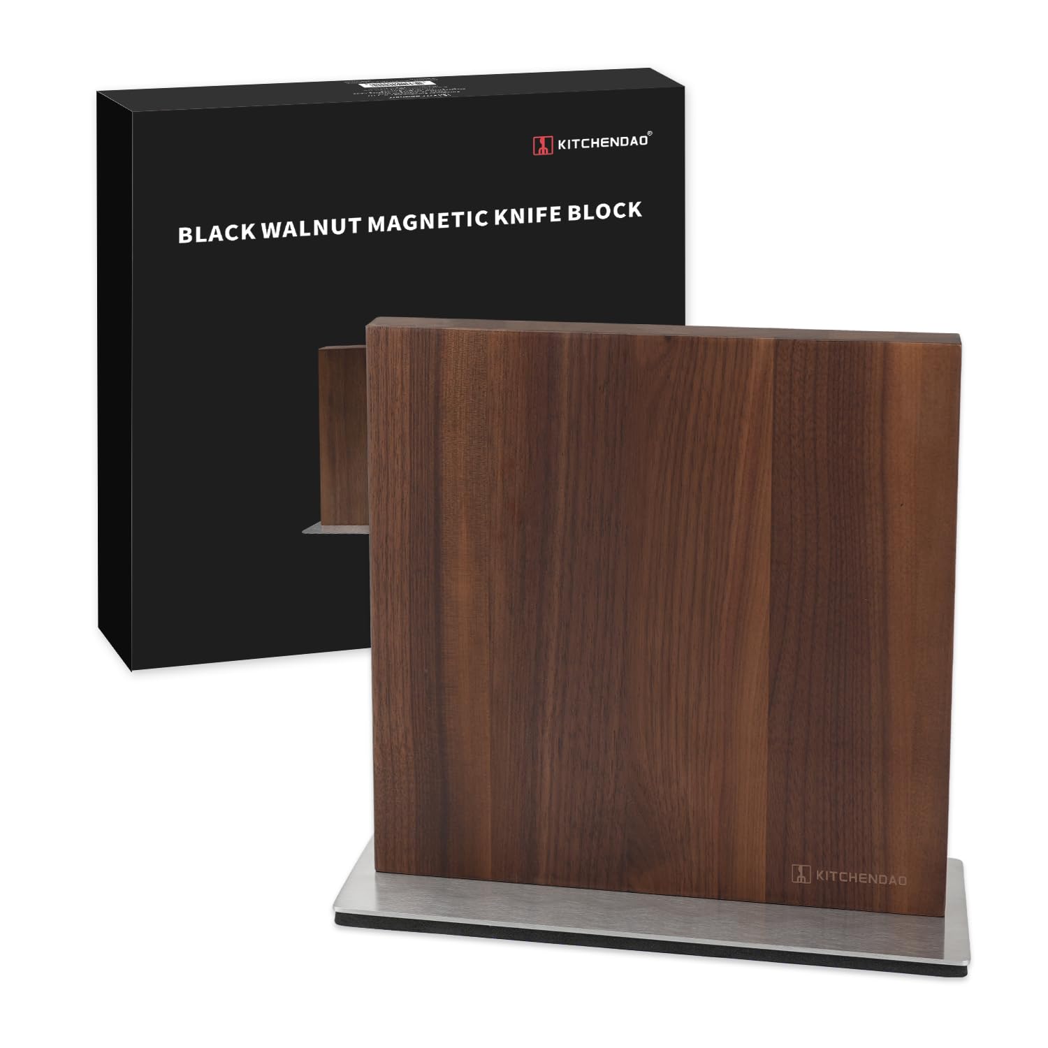 KITCHENDAO Black Walnut Magnetic Knife Block, Double-sided Magnetic Knife Holder Without Knives, Strong Magnet Knife Stand for Kitchen Countertop, Weighted Non-Slip Base