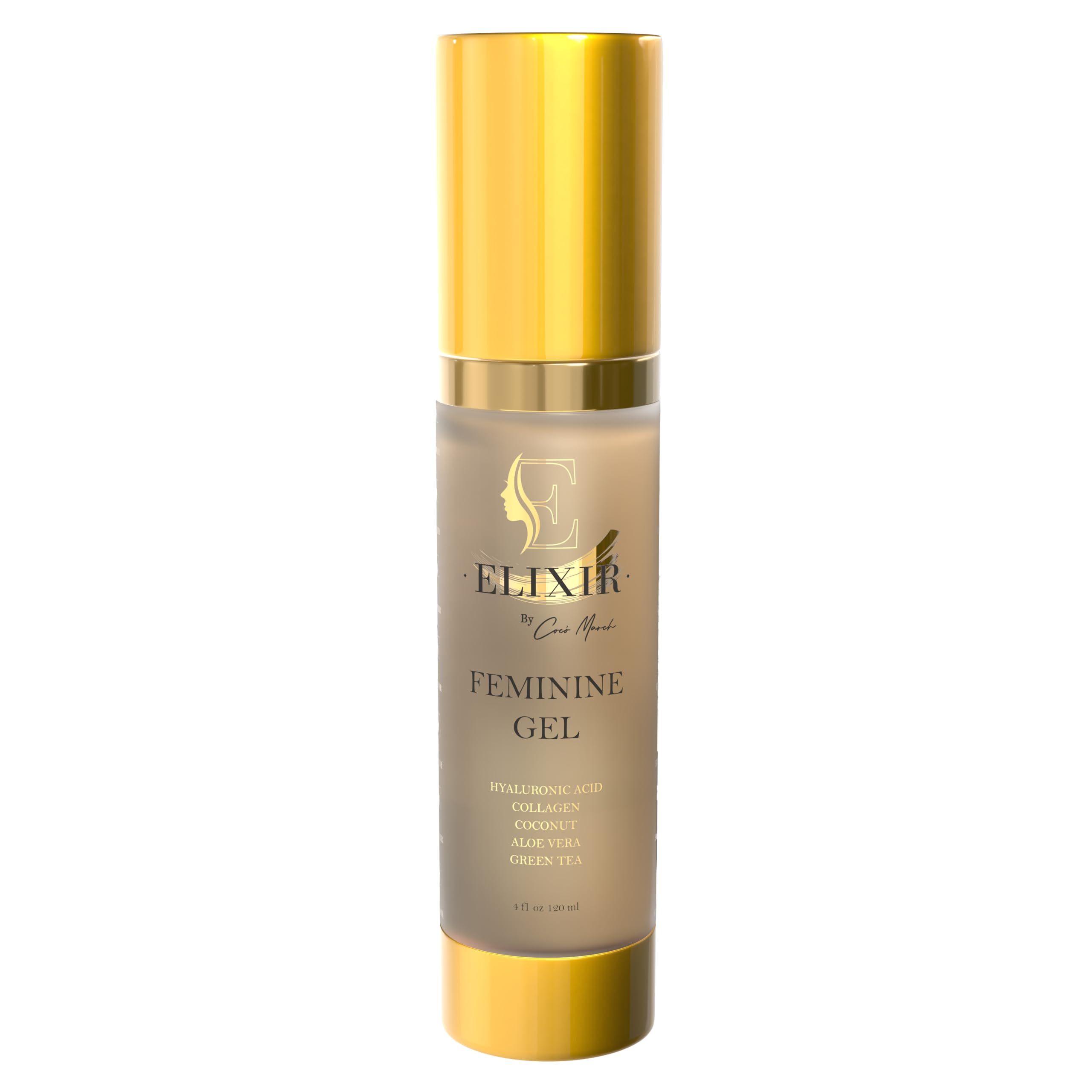 Elixir by Cocó March Vaginal Rejuvenating Feminine Gel Plant Based Hyaluronic Acid, Collagen, Aloe & Banana Extract, Alleviates Discomfort, Non-Sticky Non-Greasy Formula - 4 Fl Oz