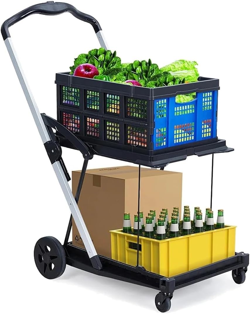 Aluminum & PP Double-Layer Shopping Cart, Single Basket, 996 * 613 * 1084mm Portable Utility Cart