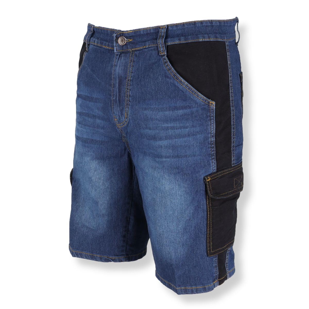 Dedra Jeans-Shorts, Kurze Arbeitsjeans, Denim-Shorts, Gewebegewicht 280 g/m², Slim-Fit-Design, Funktionale Schwarze Taschen - Zwei mit Klettverschluss, Einsätze aus elastischem Material, Metallknopf