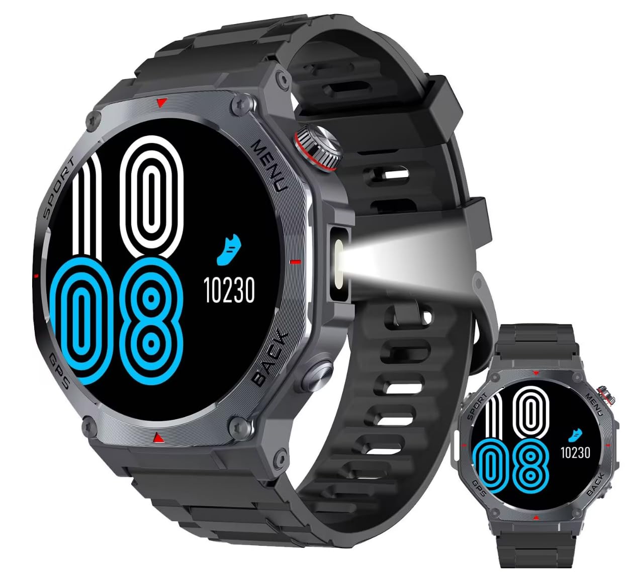 leewill V20 Smartwatch Militar GPS, 3ATM(30m) Impermeable Reloj Inteligente Hombre, 30 Días en Espera, 170+ Modos Deporte, Monitor Cardio, Llamadas Bluetooth, Esfera IA+ChatGPT, 1.43'' AMOLED, Negro