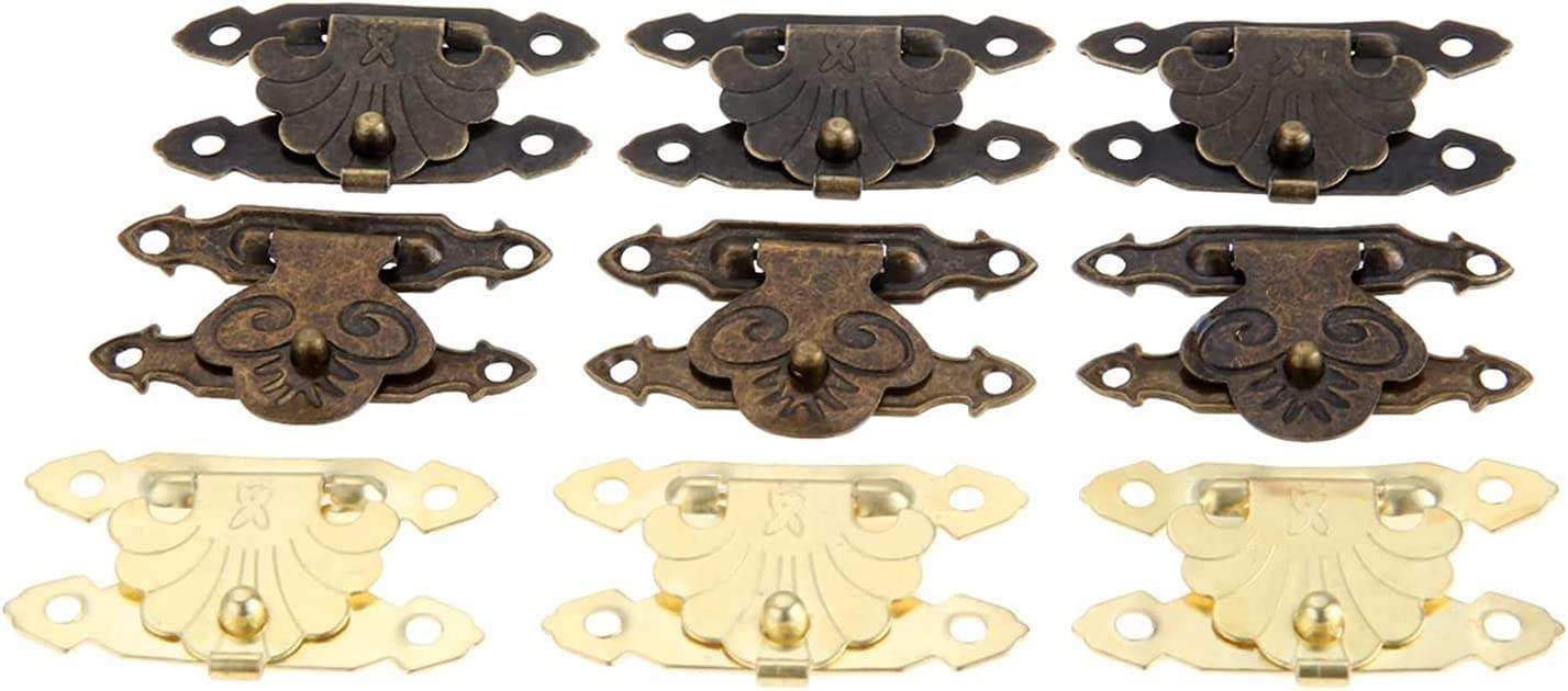 Hebilla de bloqueo segura, cierre de ojo de gancho con hebilla de cierre retro antiguo, 10 piezas de latón/oro hebilla de candado de madera caja de regalo de joyería decoración cierre de hebilla muebl
