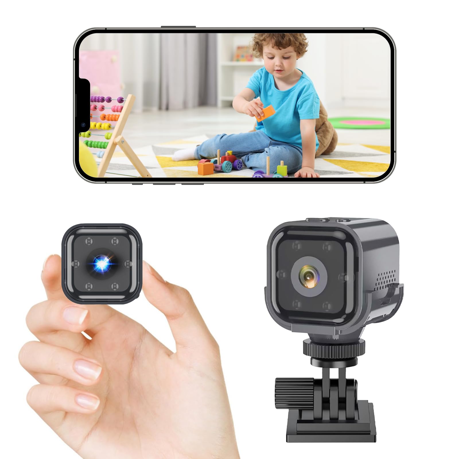 Mini Telecamera Senza Fili, Videocamera Sorveglianza HD, Microcamera | Telecamera WiFi Interno, Visione Notturna, Audio Bidirezionale, rilevazione di movimento, HD 1080p, Per Casa/Bambini