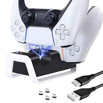 PS5 Charging Station, TUODAW PS5 Controller Charger Station for Playstation 5, PS5 Charger with Led Indicator for Playstation 5 Controller, PS5 Controller Charger with 4 USB-C Dongles