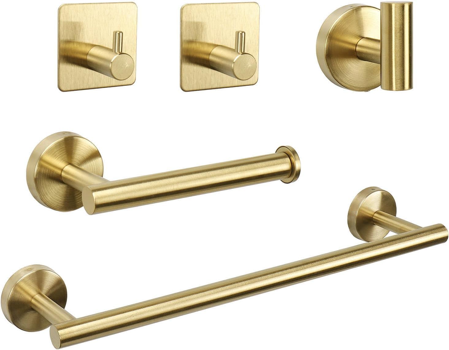 JIALTO 5-Piece Bathroom Towel Holder | Towel Rod | Toilet Roll Stand | Wall Mounted Bathroom Fittings Full Set – 16 Inch Hand Towel Bar | Toilet Paper Holder | Adhesive Hooks (Gold, 5 - Pieces Set)-image-36
