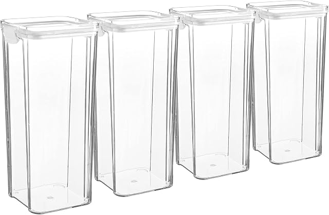Argon Tableware 4x 1800ml Airtight Food Storage Stackable Container - Plastic Kitchen Storage Jars Pantry Organiser Solution - Airtight Clip Lid - White