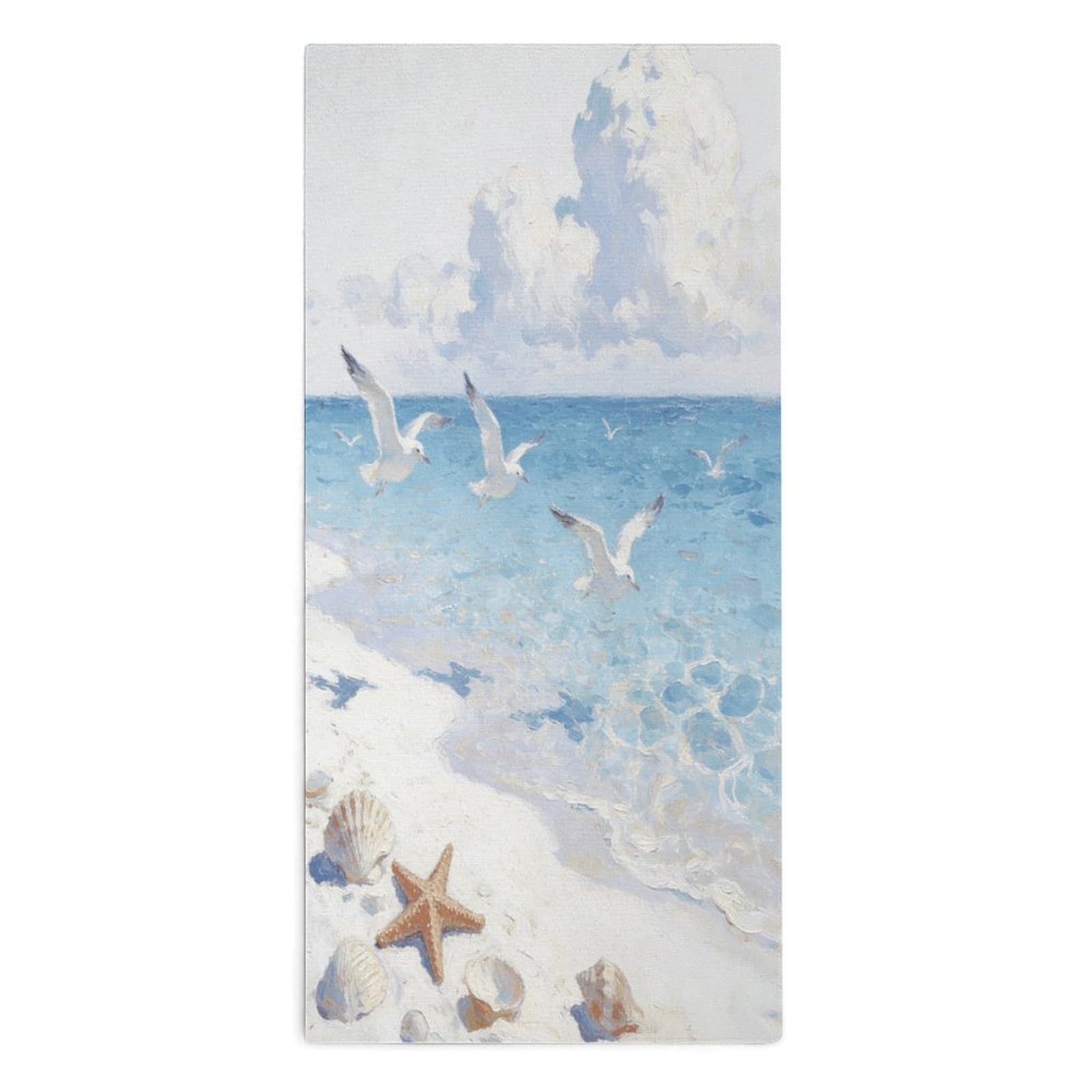 VstaDank Waves, Sands, and Seagulls' Shadows Towel Quick Dry Absorbent Towels for Beach Thin Soft Lightweight Travel Bath Towel Sand Free Super Microfiber Face Towels for Sport Bath Adults