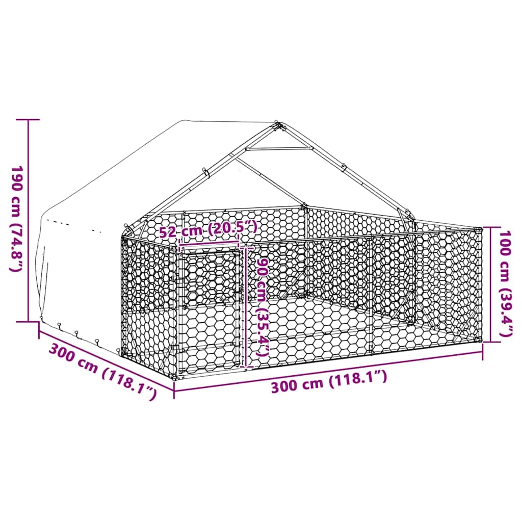 Cuccia per cani da esterno con beccuccio, 3 x 3 x 1,9 m, in acciaio zincato, resistente alle intemperie, con copertura in PE, porta richiudibile, per giardino, terrazza, spaziosa e sicura