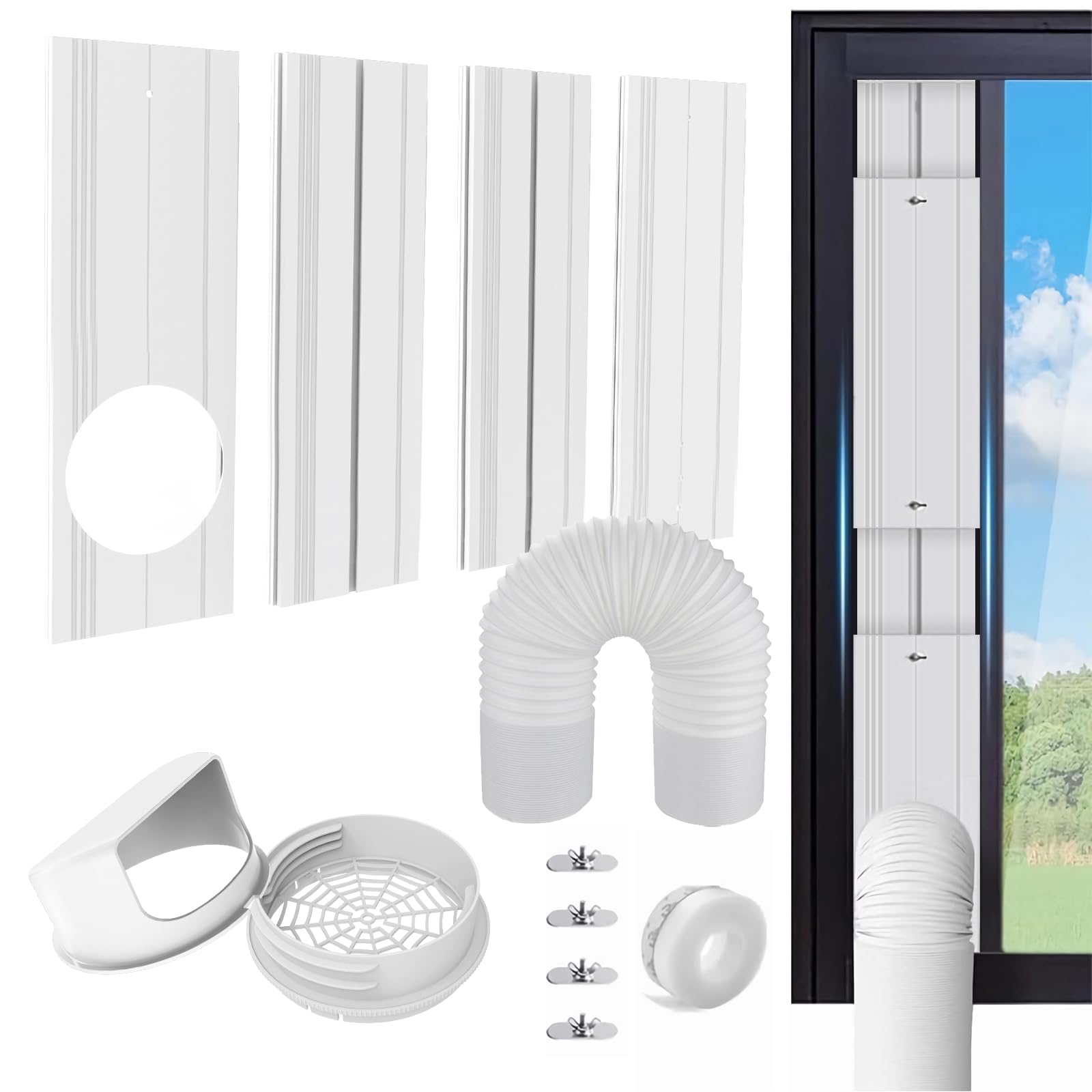 Photo 1 of Portable AC Window Vent Kit with 5.9" Exhaust Hose, Adjustable PVC Window Seal Panel for Sliding Windows, Portable Air Conditioner Window Kit with 4 Plates