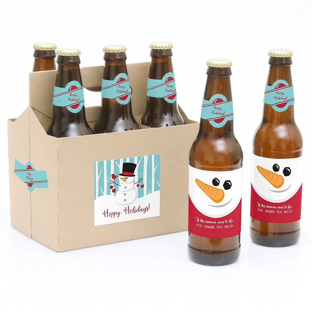 amazon-com-let-it-snow-snowman-holiday-christmas-decorations-for-women-and-men-6-beer-bottle-label-stickers-and-1-carrier-home-kitchen