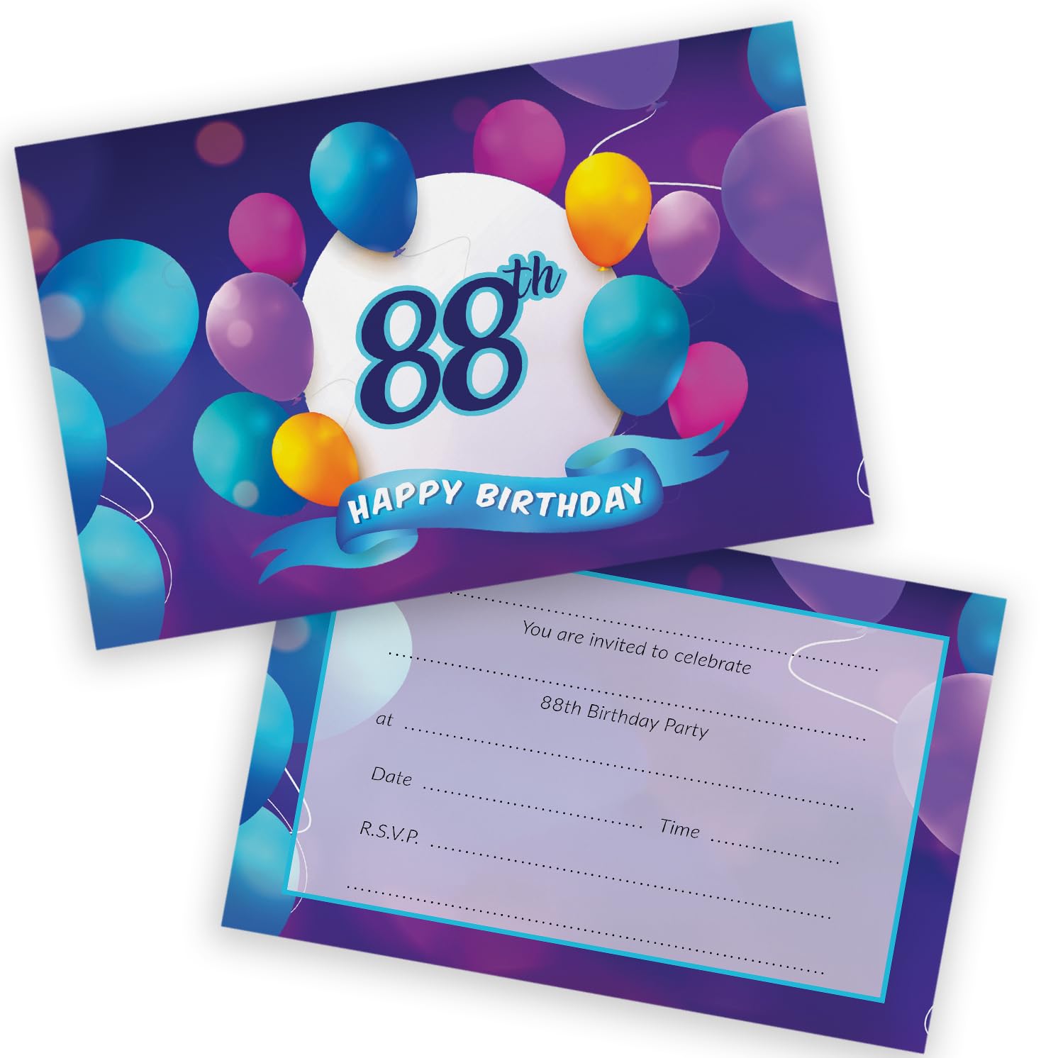 88th Birthday Party Invitations Women and Men, Happy Balloons 20 Pack