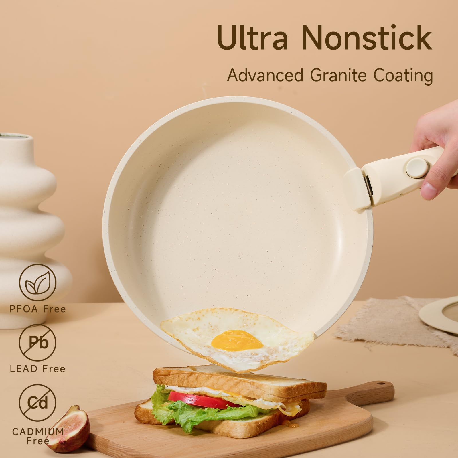 JEETEE Nonstick Frying Pan Set, Non Stick Frying Pans with lid and Detachable Handle - Image 3