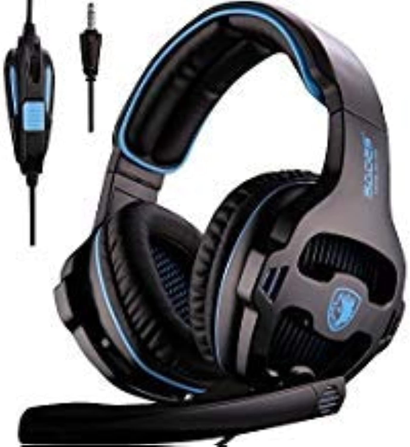PS4 Gaming Headsets, Sades SA810 Xbox one Gaming Headphones 3.5MM Interface with MIC in-Line Control for Multiplatform PC/Xbox one/PS4/MAC/Tablet (Black Blue)