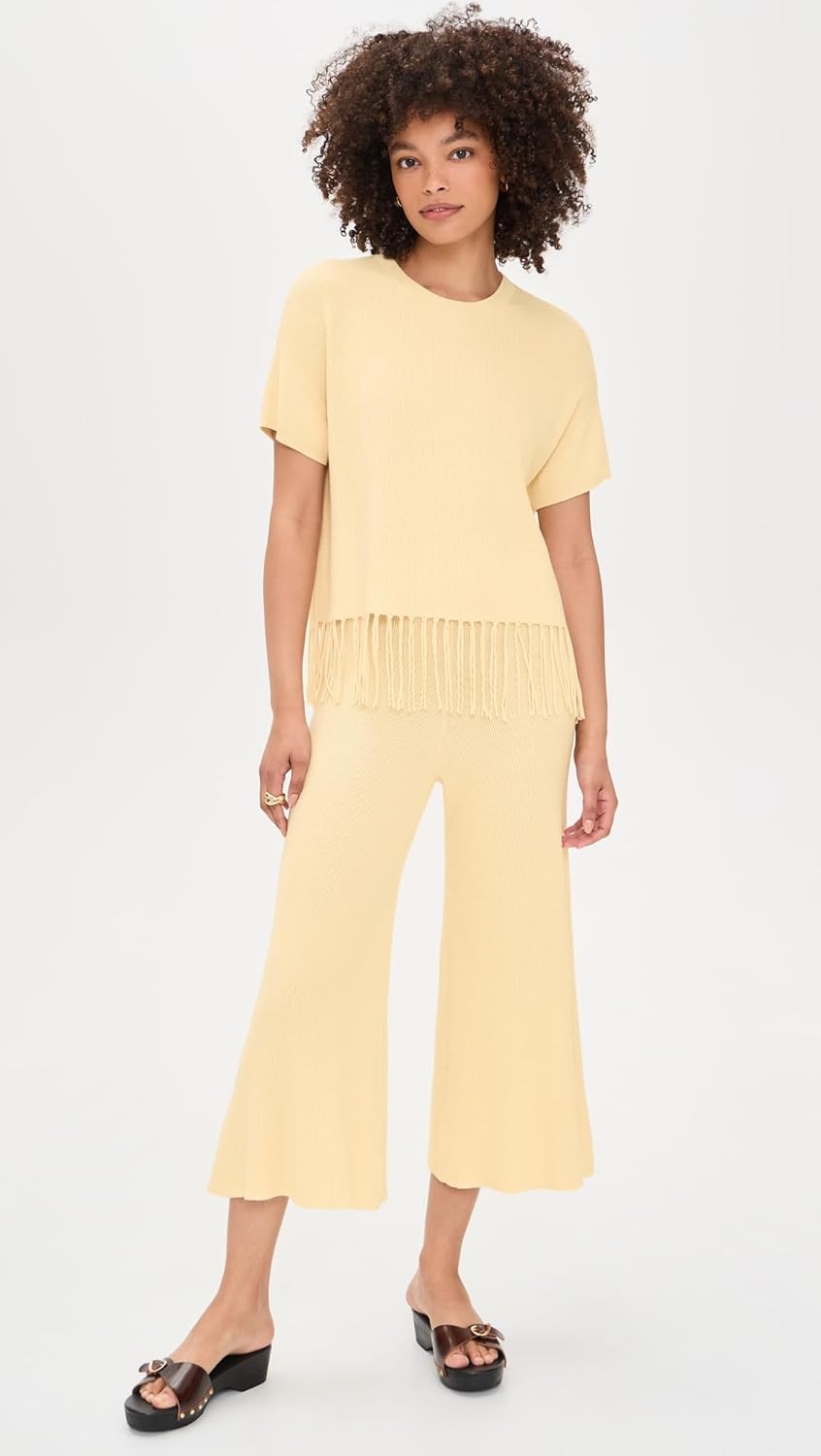 Splendid Women's x @Cellajaneblog Short Sleeve Fringe Sweater