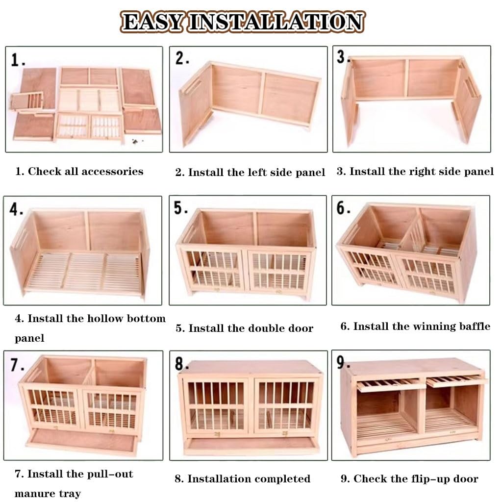 Nido para Palomas con Puerta Semi-Oculta, Jaula para Palomas con Bandeja para Heces, Jaula para Cría con Puerta Corredera, Caja De Apareamiento De Pájaros De Pino Resistente(Natural,60 * 30 * 35cm)