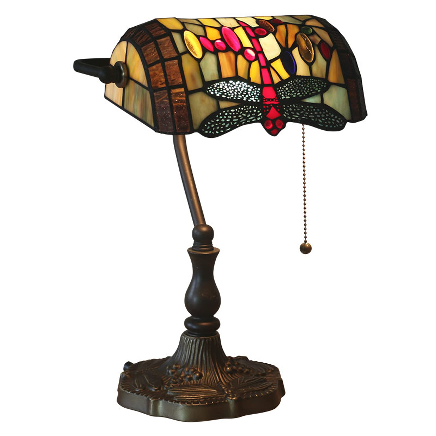 Lampada da banchiere, lampada a forma di libellula, lampada, lampada da comodino in vetro colorato, lampada da tavolo antica per pianoforte da lettura per ufficio per soggiorno camera da letto (B)