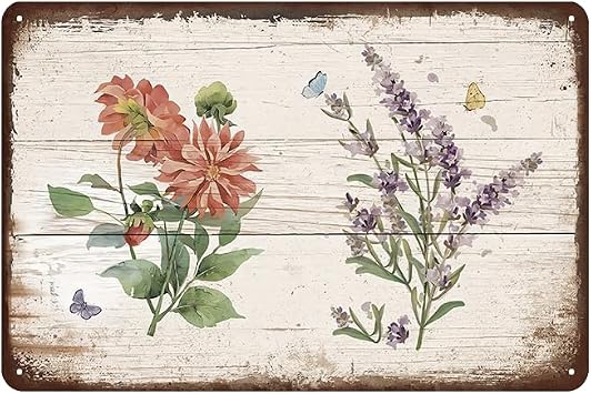 YOYI ART Shabby Chic Wall Decor - Vintage Flower Botanical Tin sign for Rustic Country, Farmhouse, kitchen, Garden, Bathroom Wall Decor Art, Gifts for Women, 12 x 8 inch