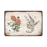 YOYI ART Shabby Chic Wall Decor - Vintage Flower Botanical Tin sign for Rustic Country, Farmhouse, kitchen, Garden, Bathroom Wall Decor Art, Gifts for Women, 12 x 8 inch
