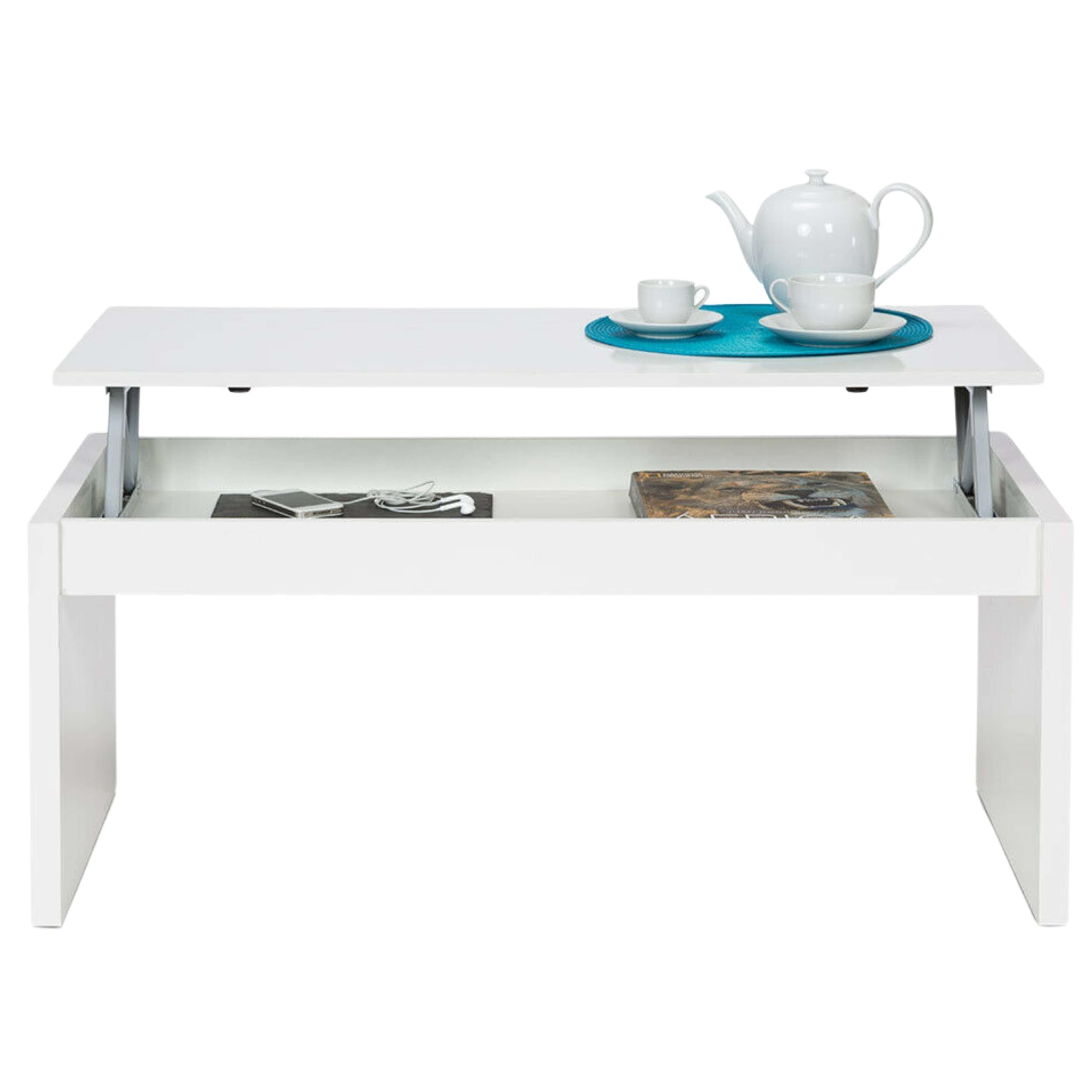 Habitdesign – Mesa de Centro Elevable, Mesa Auxiliar para Salón Comedor, Color Blanco Brillo, 102x43-54x50 cm - Modelo Zenit