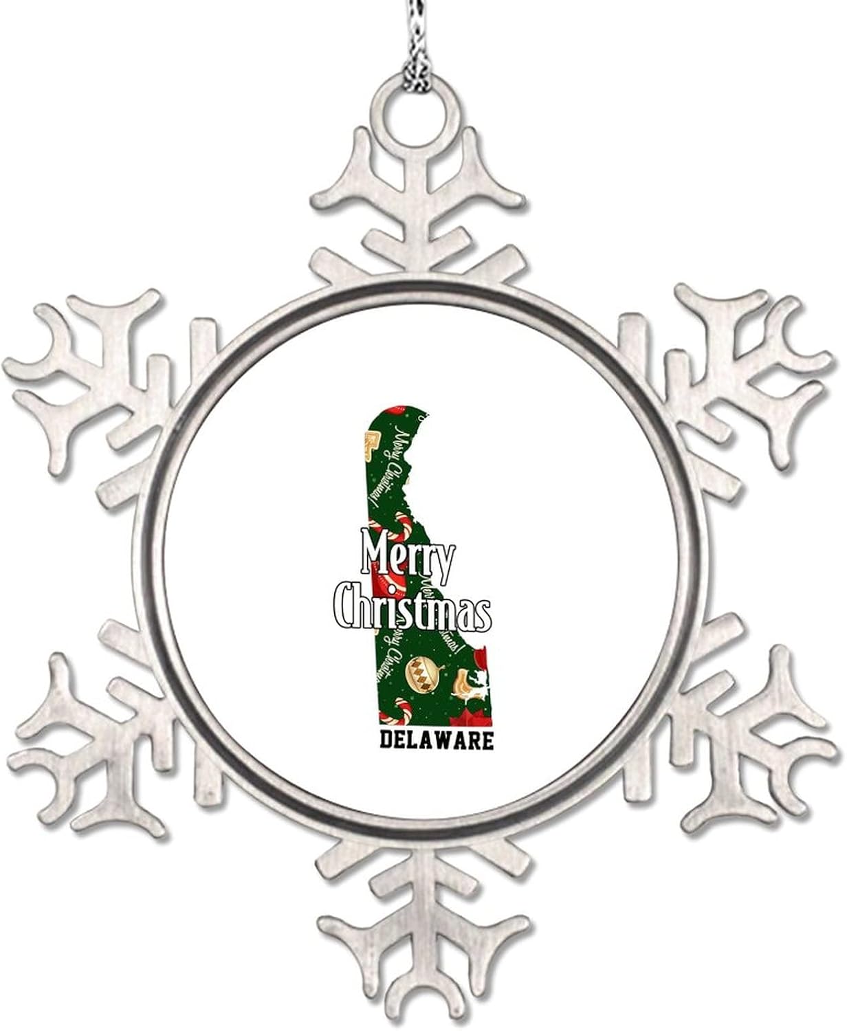 Snowflake Ornaments Delaware Home State Personalized Christmas Ornaments 2022 Merry Christmas Christmas Tree Ornaments Metal Souvenir Xmas Tree Hang Pendant Exchange Long Distance Gift 3 Inch