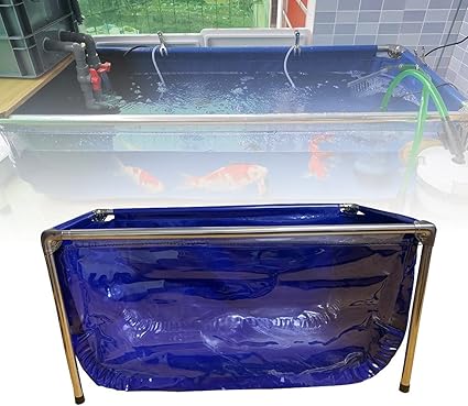 Image CClz PVC Canvas Fish Pond with Steel Frame, Farmed Koi Display Assemble Water Tank, Large Ornamental Fish Tank Aquarium for Garden Farming Water Storage/Blue-Clear/100 * 60 * 35Cm