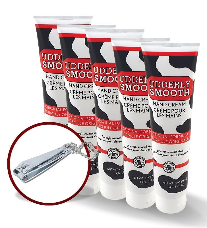 Udderly Smooth Hand Cream 4 oz Bundle with Nail Clipper - Fast-Absorbing Udder Cream for 24-Hour Moisturization - Soothes & Hydrates Skin with Allantoin and Glycerin - (6 Items)
