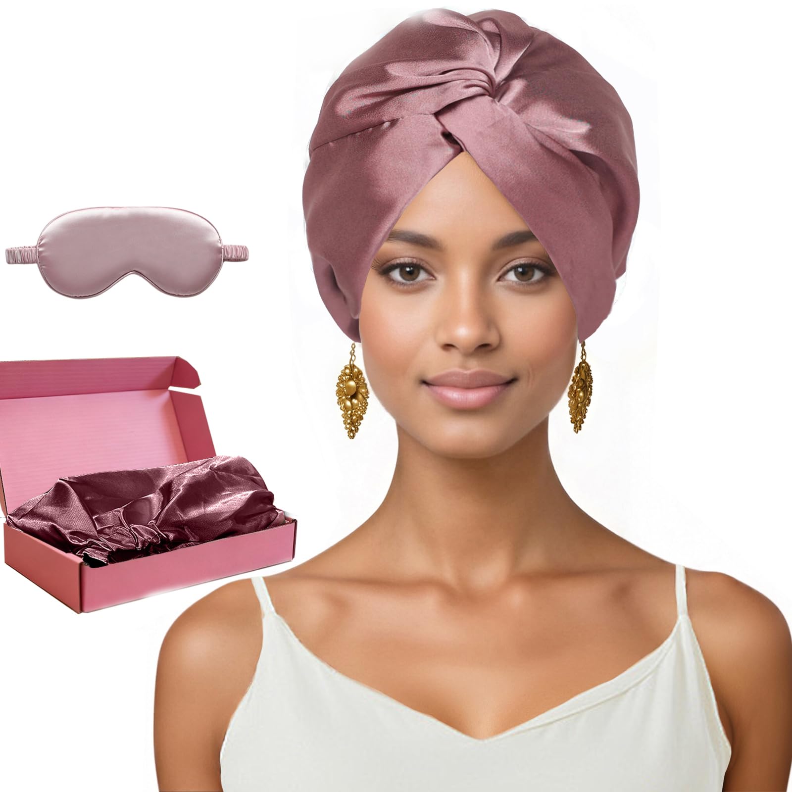 NEUJUS Seidenhaube zum Schlafen für gesunde Haare & lange Haare | Schlafhaube Seide verhindert Frizz, Haarbruch & Spliss | Silk Bonnet für Damen mit Locken & Haarhaube für die Nacht (Altrosa)