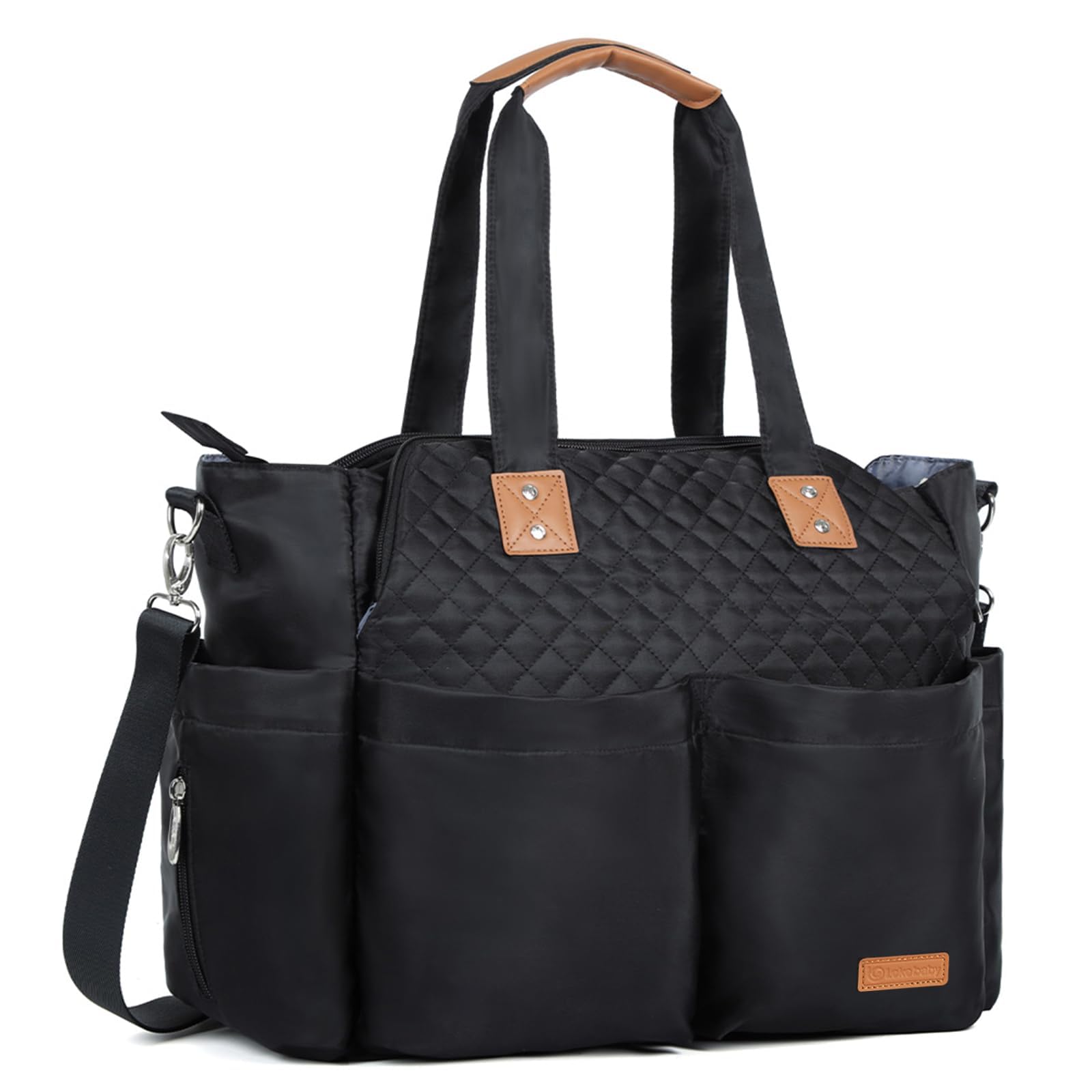 Lekebaby Baby Wickeltasche Bote groß mit Wickelunterlage für Reise, 19 Taschen, Diaper Bag Reisewindeltasche für Mama und Papa, Multifunktions Babytasche, Schwarz Gesteppt