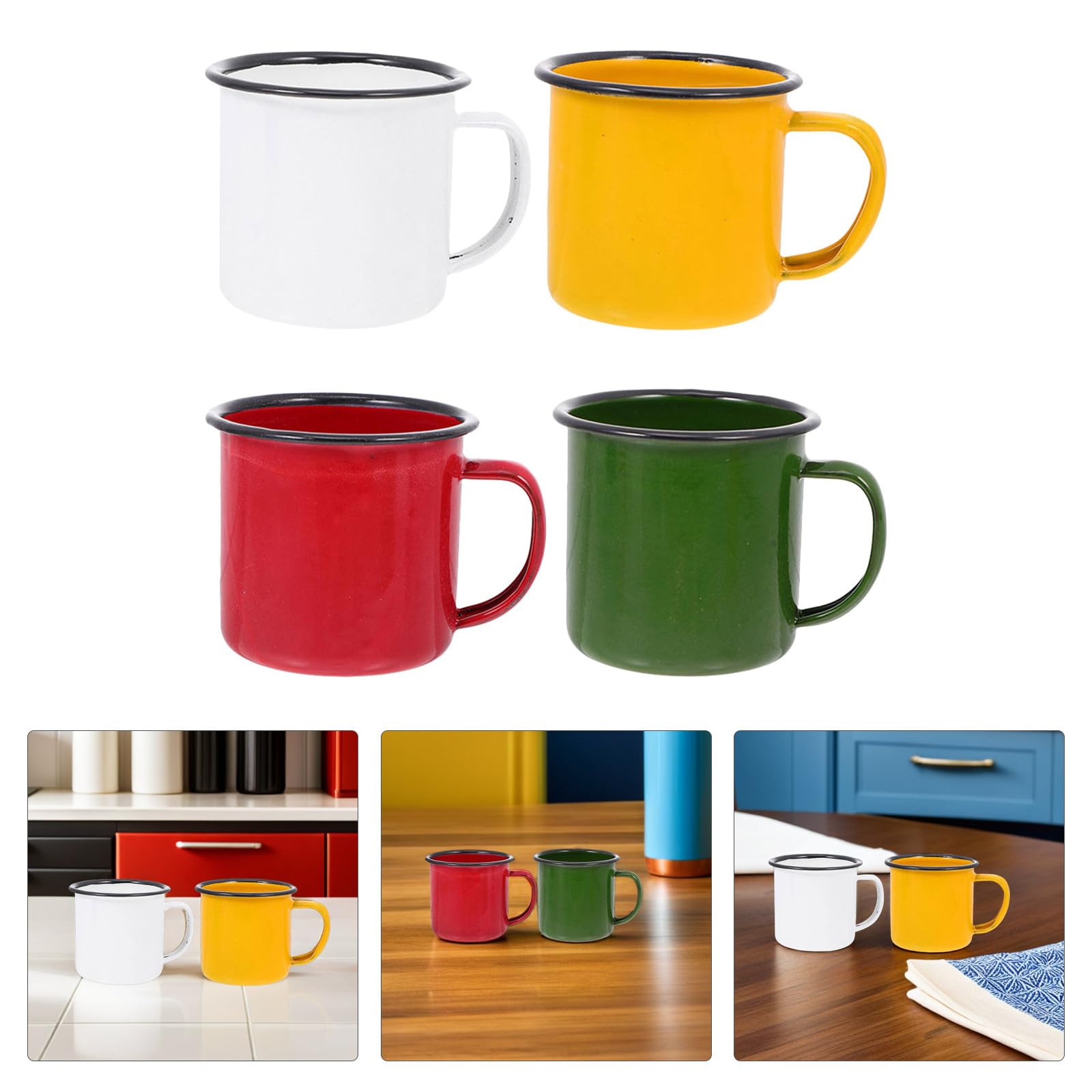 Emaille-Teetasse, 4-teiliges Emaille-Camping-Set mit Vintage-Stil, rostbeständigen und verbrühungshemmenden Camping-Kaffeetassen