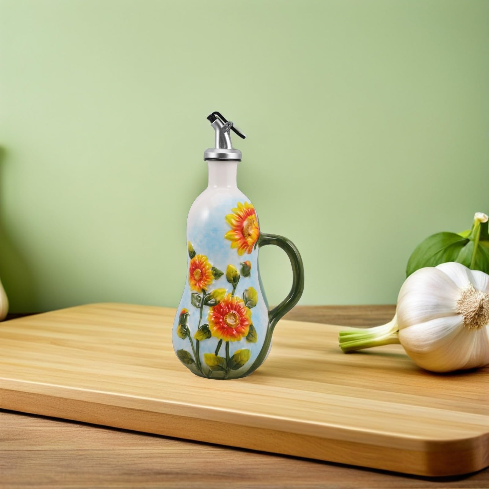 Operitacx Botella Dispensadora de Aceite de Oliva de Cerámica con Diseño Europeo Elegante y Capacidad de 600ml, Fácil de Limpiar y Reutilizable para Cocina y Comedor