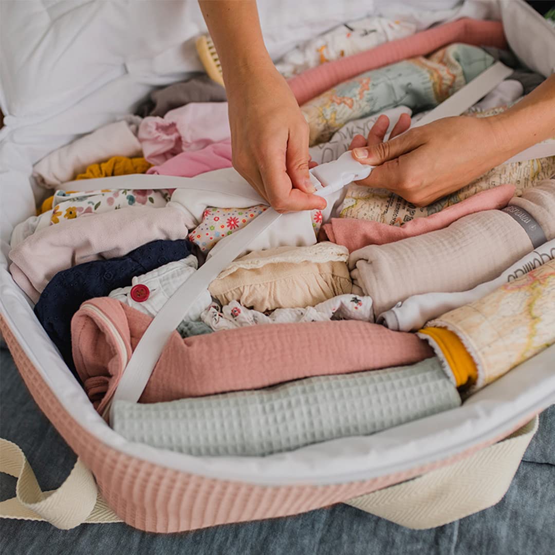 MIMUSELINA | Maleta Hospital Bebe | Tela para Nacimiento del Bebés | Bolso Maternidad | Maleta Bebe Hospital Recién Nacido Ideal también para Viaje y Fin de Semana Mediana (Rosa)