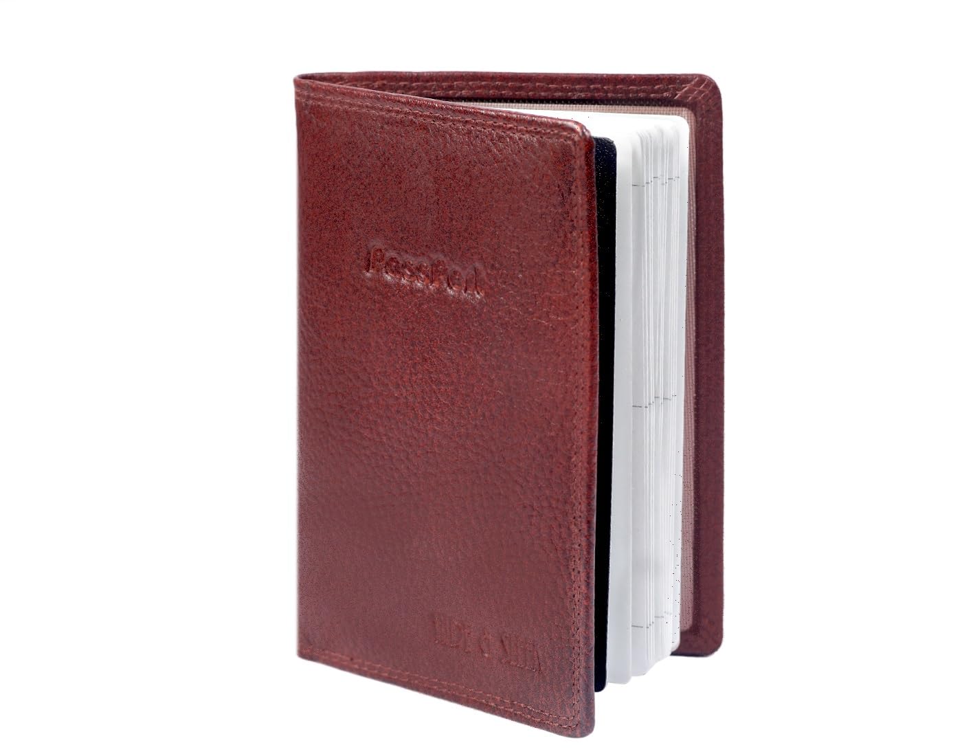 HIDE & SLEEK Genuine Leather RFID Protected Unisex Travel Wallet Passport Document Holder (Brown)