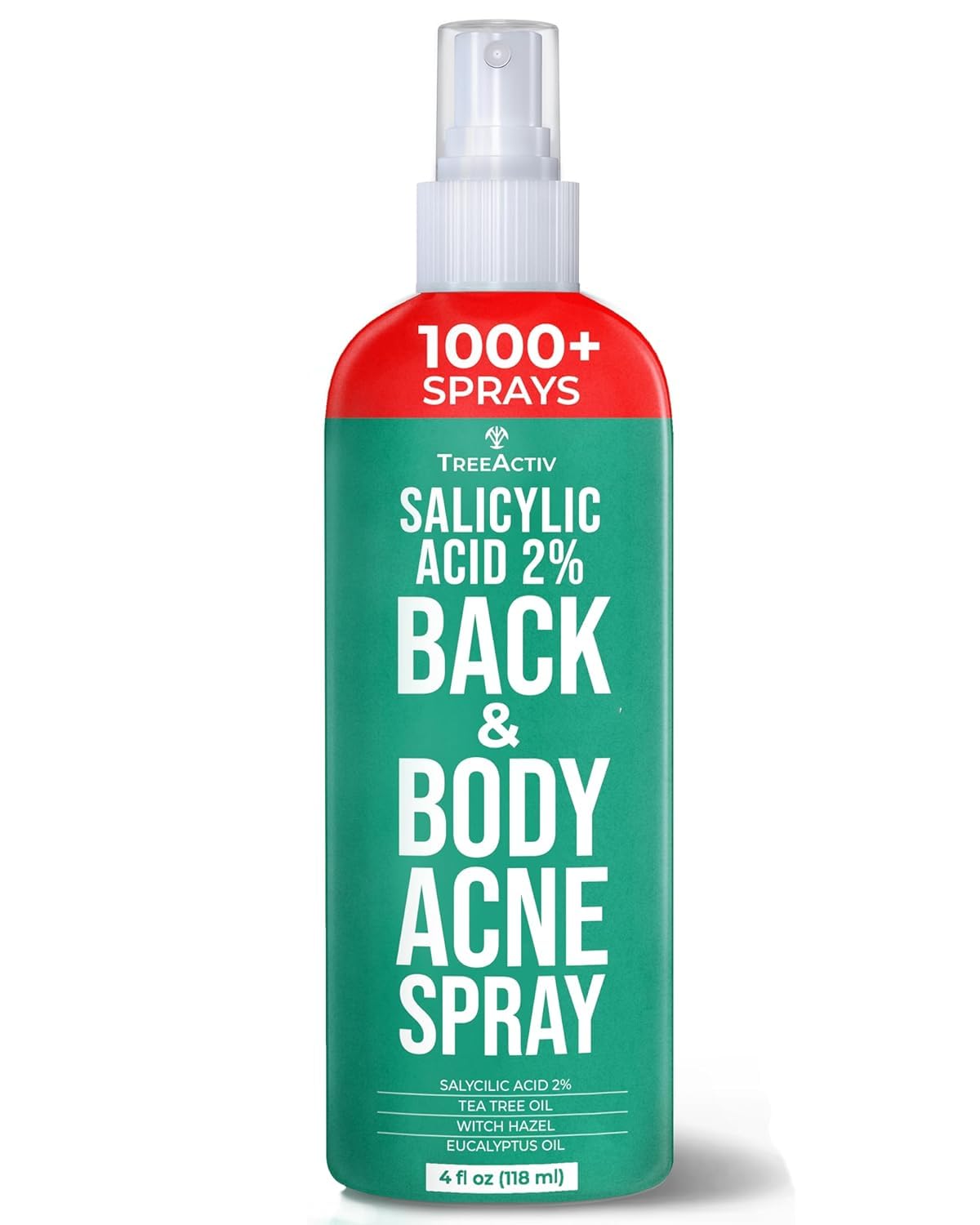 Body Acne Spray 4 fl oz, 2% Salicylic Acid Spray, Back Acne Spray, Tea Tree Oil Spray with Aloe Vera, Body Acne Spray, Back Acne Solution,1000+ Uses
