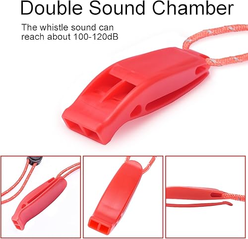Miniatura 15 de Paquete de 4 silbatos de emergencia con cordón reflectante ajustable, silbato de seguridad para supervivencia al aire libre, senderismo, camping