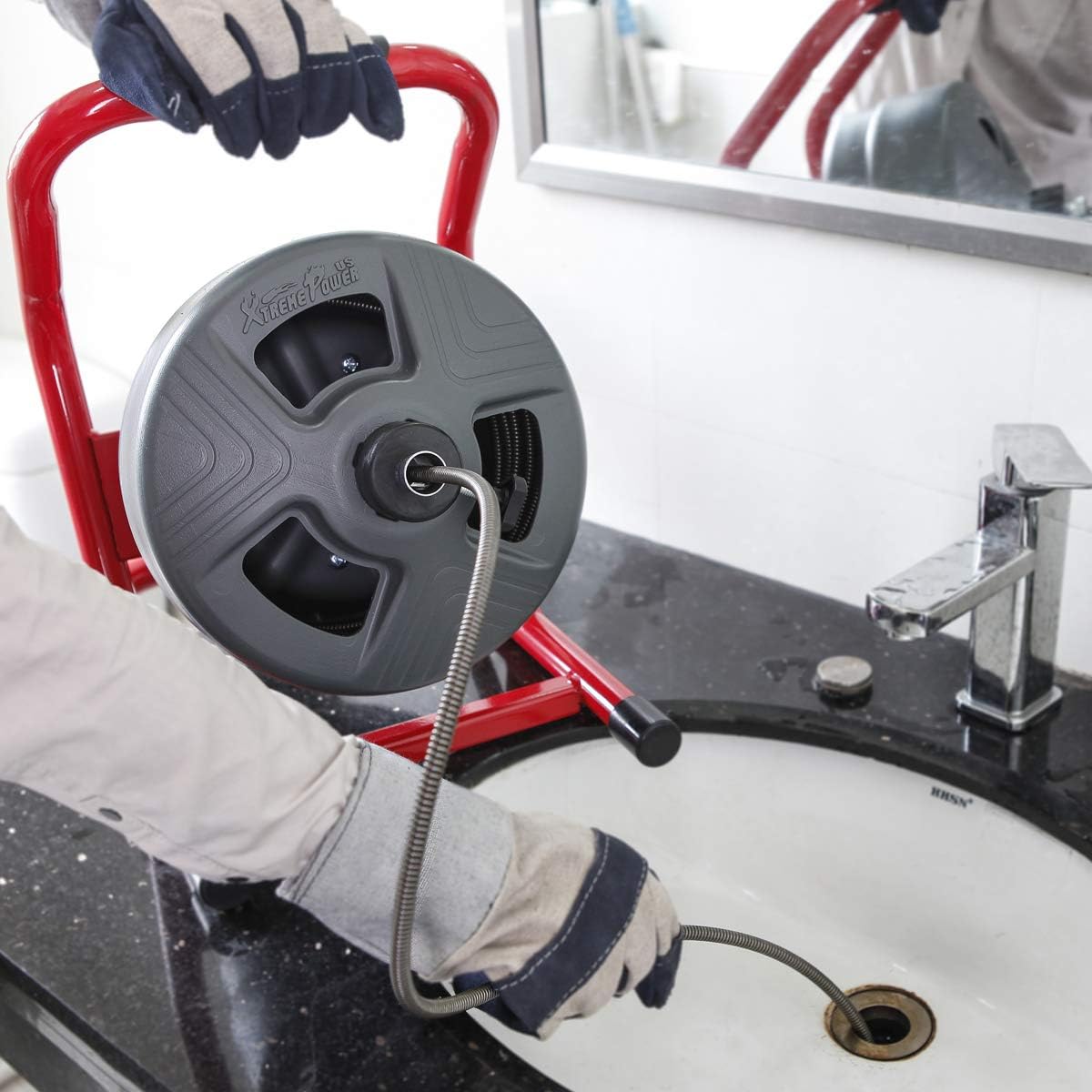 XtremepowerUS Portable 50ft Drain Cleaner Machine Pipes Drain Cleaning