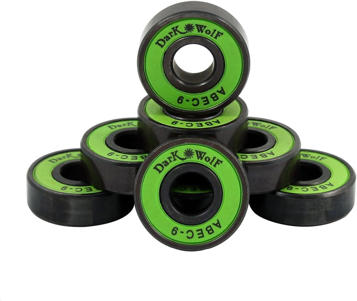 Dark Wolf Professional Skateboard Bearings 8pcs ABEC 9 Speed Stainless Green