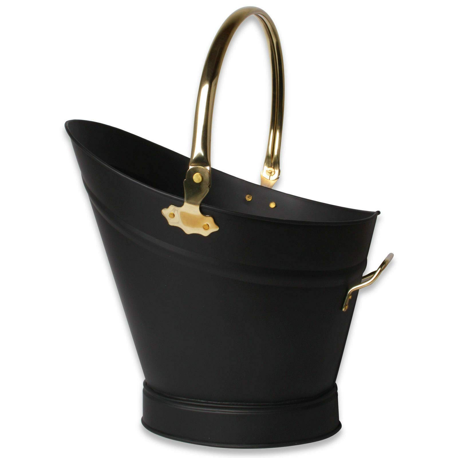 Heavy Duty Metal Fireside Waterloo Bucket Fireplace Hod Scuttle Coal Fuel Ash Wood Log Storage (Black & Brass)