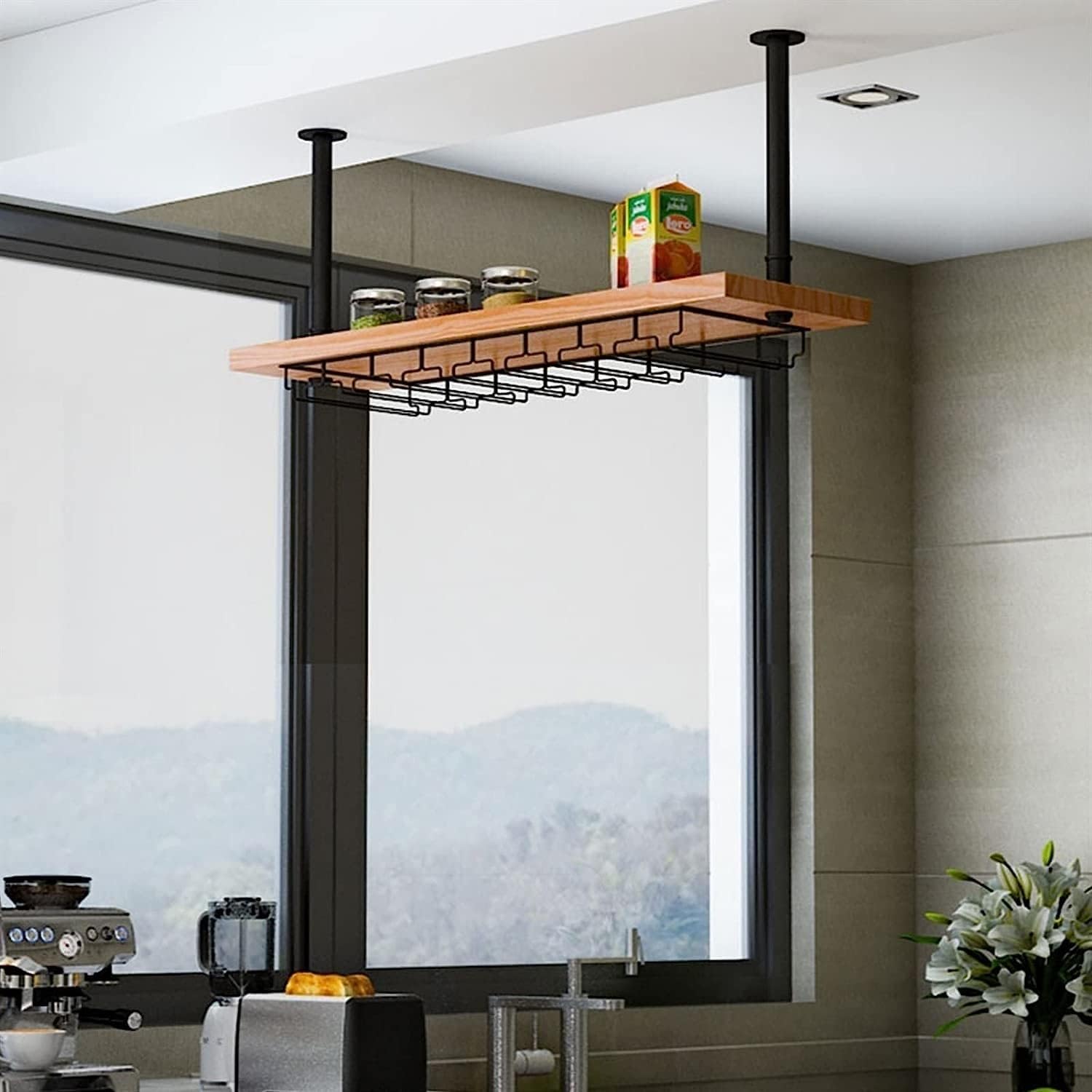 Rack Rackall Mounted Ceiling Mounted Rack Floating Shelves Hanging Glass Holder Hanging Plant Shelf All-Mounted Storage Rack Easy to Install (Size : 80 * 25 * 35c