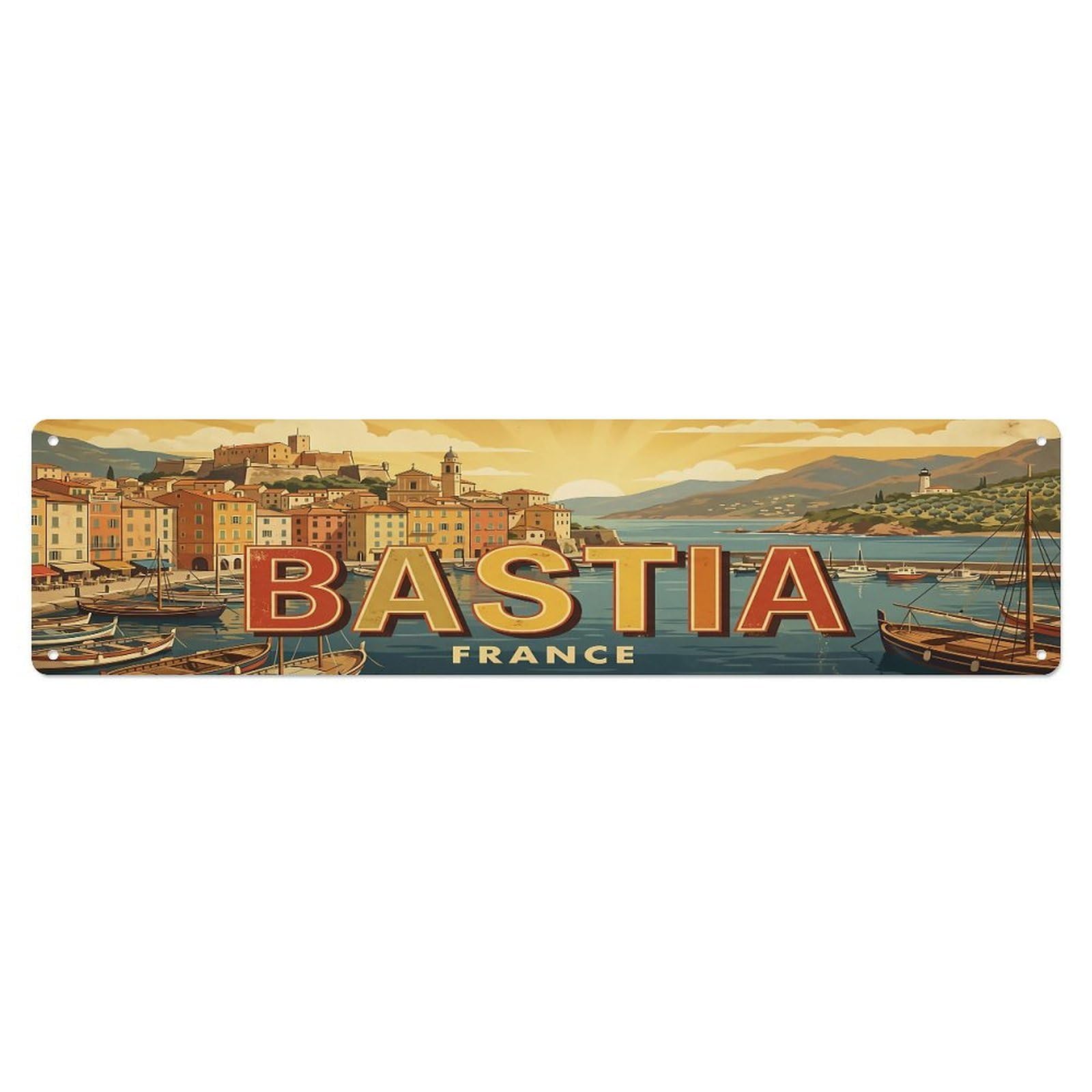 Vintage Travel France Bastia Metal Tin Sign